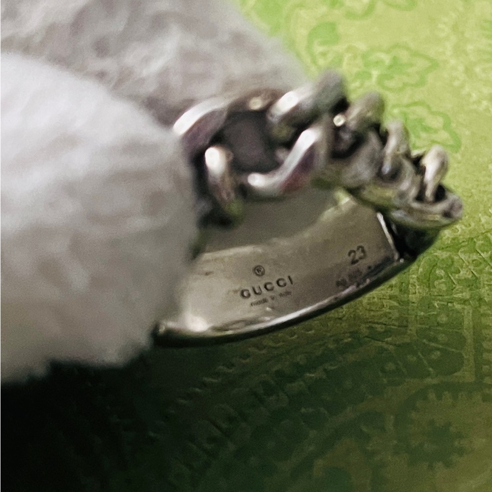 Brand New Gucci Sterling Silver Howlite Enamel Chain Ring - Size 23 US XL 10.25 - Picture 6 of 10